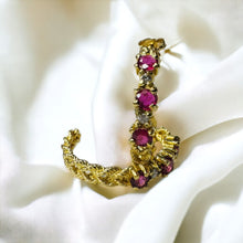 Load image into Gallery viewer, 14k Gold Diamond &amp; Natural Ruby Earrings 3/4 CTTW Rope J Hook Half Hoops 2.5g
