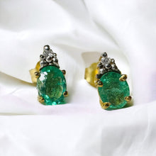 Load image into Gallery viewer, 10k Gold Diamond and Natural Emerald Earrings 1/2 Carat T.W. Stud Earrings .7g
