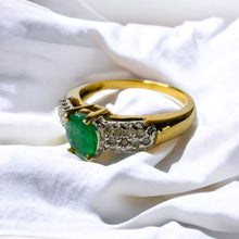 Load image into Gallery viewer, 10k Gold Natural Emerald &amp; Diamond Ring Sz 7.75 Oval Cut Emerald Pave Diamonds
