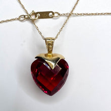 Load image into Gallery viewer, 10k Yellow Gold Ruby Diamond Necklace 18&quot; BIG 13mm Heart Briolette Red Ruby 3.3g
