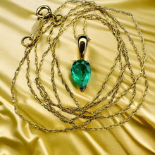 Load image into Gallery viewer, 14k Gold Natural Colombian Emerald Necklace 19&quot; Pear Cut 1/2 CT Solitaire 1.1g
