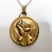 Load image into Gallery viewer, 10k Yellow Gold Cherub Necklace 18&quot; Guardian Angel Coin Medallion Necklace 1.3
