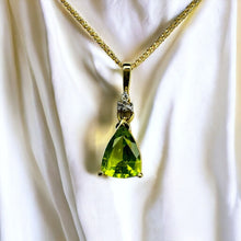 Load image into Gallery viewer, 14k Gold 1 CT T.W. Natural Peridot &amp; Diamond Necklace 15&quot; August Birthstone 1.5g
