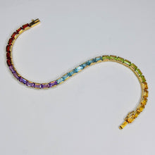 Load image into Gallery viewer, 14k Yellow Gold Multi Gemstone Rainbow Colors Eternity Tennis Bracelet 7.5&quot; 7.6g
