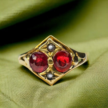 Load image into Gallery viewer, Antique 10k Gold Garnet Seed Pearl Ring Sz 7.75 Rose Cut Victorian c1890&#39;s 1.9g
