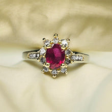 Load image into Gallery viewer, 14k Gold Natural Ruby Ring Sz 8 Oval Cut Ruby &amp; Halo Diamond Ring 2/3CTTW 2g
