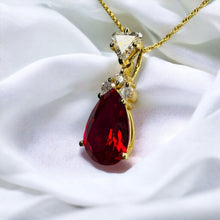 Load image into Gallery viewer, 14k Gold Ruby Necklace 18&quot; LARGE 12mm Pear Cut Red Ruby 3.5CT Enhancer 3.6g
