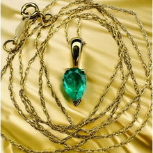 Load image into Gallery viewer, 14k Gold Natural Colombian Emerald Necklace 19&quot; Pear Cut 1/2 CT Solitaire 1.1g
