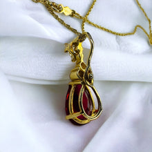 Load image into Gallery viewer, 14k Gold Ruby Necklace 18&quot; LARGE 12mm Pear Cut Red Ruby 3.5CT Enhancer 3.6g
