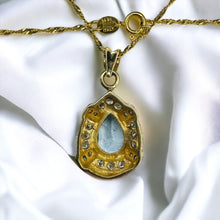 Load image into Gallery viewer, 14k Gold Natural Aquamarine Diamond Necklace 20&quot; Vintage 2CT Pear Cut 3.4g
