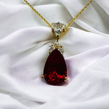 Load image into Gallery viewer, 14k Gold Ruby Necklace 18&quot; LARGE 12mm Pear Cut Red Ruby 3.5CT Enhancer 3.6g
