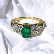 Load image into Gallery viewer, 10k Gold Natural Emerald &amp; Diamond Ring Sz 7.75 Oval Cut Emerald Pave Diamonds
