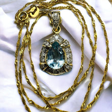 Load image into Gallery viewer, 14k Gold Natural Aquamarine Diamond Necklace 20&quot; Vintage 2CT Pear Cut 3.4g
