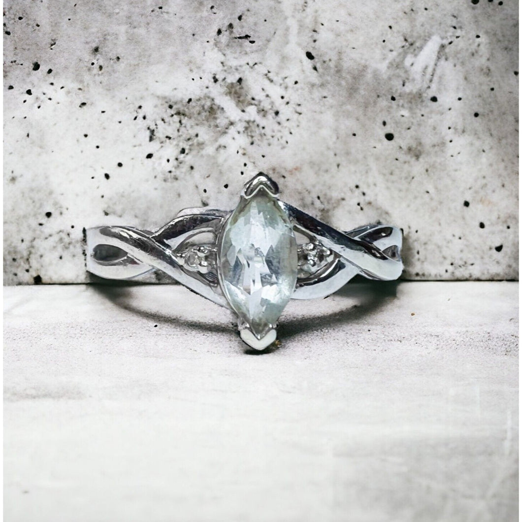 10k White Gold Aquamarine 1/2 CT T.W. Diamond Engagement Ring Set Twist Sz 7