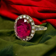 Load image into Gallery viewer, 10k Gold 4.25cttw Ruby Halo Ring Size 5.25 Oval Cut Ruby Diamond Ring For Wife
