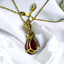 Load image into Gallery viewer, 14k Gold Ruby Necklace 18&quot; LARGE 12mm Pear Cut Red Ruby 3.5CT Enhancer 3.6g
