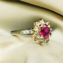 Load image into Gallery viewer, 14k Gold Natural Ruby Ring Sz 8 Oval Cut Ruby &amp; Halo Diamond Ring 2/3CTTW 2g
