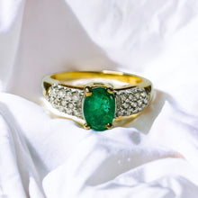 Load image into Gallery viewer, 10k Gold Natural Emerald &amp; Diamond Ring Sz 7.75 Oval Cut Emerald Pave Diamonds
