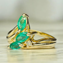 Load image into Gallery viewer, 14k Gold Natural Emerald &amp; Diamond Ring Size 5.75 Marquise Anniversary Gift 3.3g
