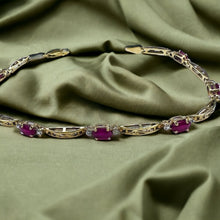 Load image into Gallery viewer, 10k Yellow Gold Natural Ruby Tennis Bracelet 7&quot; Oval Cut Rubies &amp; Diamond 4g
