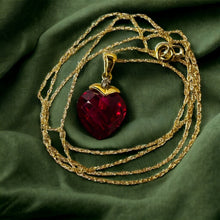 Load image into Gallery viewer, 10k Yellow Gold Ruby Diamond Necklace 18&quot; BIG 11mm Heart Briolette Red Ruby 1.8g
