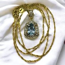 Load image into Gallery viewer, 14k Gold Natural Aquamarine Diamond Necklace 20&quot; Vintage 2CT Pear Cut 3.4g
