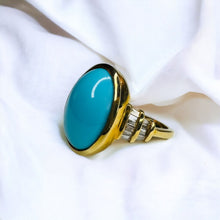 Load image into Gallery viewer, 10k Gold Sleeping Beauty Turquoise &amp; Diamond Ring Sz 7 LARGE Cabochon Ring 5.7g
