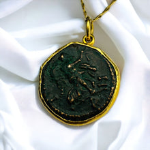 Load image into Gallery viewer, 22k Gold Ancient Roman Coin Necklace 24&quot; Alexandria Egypt Maximianus Tetradrachm Billon Coin 291-292 AD Egyptian Necklace Emperor Caesar Maximianus Gladiator Pendant
