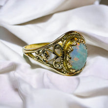 Load image into Gallery viewer, Antique 10k Gold Opal Ring Size 5.5 Victorian Era Solitaire Filigree Ring 1.4g
