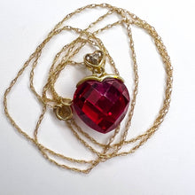 Load image into Gallery viewer, 10k Yellow Gold Ruby Diamond Necklace 18&quot; BIG 11mm Heart Briolette Red Ruby 2g
