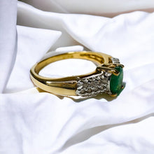 Load image into Gallery viewer, 10k Gold Natural Emerald &amp; Diamond Ring Sz 7.75 Oval Cut Emerald Pave Diamonds
