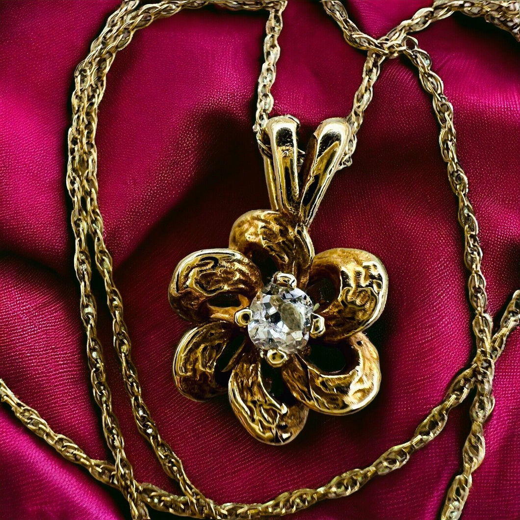 Antique 14k Gold .10 Carat Old Mine Cut Diamond Necklace 18