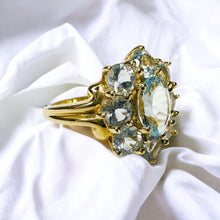 Load image into Gallery viewer, 10k Gold Aquamarine Ring Size 7.25 Vintage 3 Carat Aquamarine Cluster Ring 3.3g
