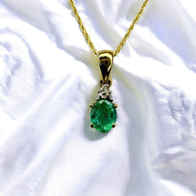 Load image into Gallery viewer, 10k Gold Natural Emerald Necklace 18&quot; Colombian Emerald &amp; Diamond Necklace 1g
