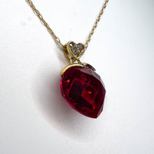 Load image into Gallery viewer, 10k Yellow Gold Ruby Diamond Necklace 18&quot; BIG 11mm Heart Briolette Red Ruby 2g
