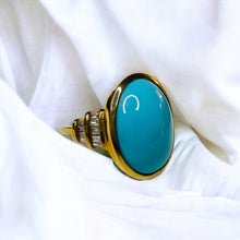 Load image into Gallery viewer, 10k Gold Sleeping Beauty Turquoise &amp; Diamond Ring Sz 7 LARGE Cabochon Ring 5.7g
