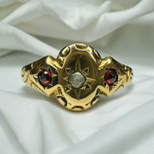 Load image into Gallery viewer, Antique 10k Gold Garnet Seed Pearl Ring Sz 4.5 Rose Cut Victorian c1890&#39;s 1g
