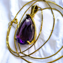 Load image into Gallery viewer, 14k Gold Amethyst Necklace 18&quot; Large 9 CT Pear Cut Purple Amethyst Pendant 5.7g
