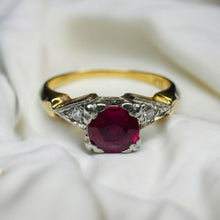 Load image into Gallery viewer, Antique 14k Gold Ruby &amp; Diamond Ring Sz 5.25 Edwardian Engagement Ring Natural Ruby Ring 585 Gold Diamond Ring Wedding Ring July Birthstone
