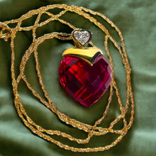 Load image into Gallery viewer, 10k Yellow Gold Ruby Diamond Necklace 19&quot; BIG 13mm Heart Briolette Red Ruby 3g
