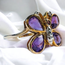 Load image into Gallery viewer, 10k Yellow Gold 1.25ct Natural Amethyst Butterfly Ring Size 7 Amethyst Ring 2.2g
