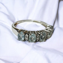 Load image into Gallery viewer, 10k White Gold Aquamarine &amp; Diamond Ring Size 7 Five Stone Engagement Ring 2.4g
