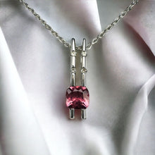 Load image into Gallery viewer, 14k White Gold Natural Pink Tourmaline Diamond Necklace 18&quot; Cushion Cut Bar Set
