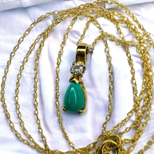 Load image into Gallery viewer, 14k Gold Natural Turquoise &amp; Diamond Necklace 18&quot; Pear Cut Cabochon Solitaire 1g
