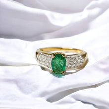 Load image into Gallery viewer, 10k Gold Natural Emerald &amp; Diamond Ring Sz 7.75 Oval Cut Emerald Pave Diamonds
