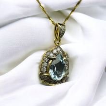 Load image into Gallery viewer, 14k Gold Natural Aquamarine Diamond Necklace 20&quot; Vintage 2CT Pear Cut 3.4g
