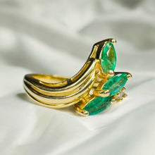 Load image into Gallery viewer, 14k Gold Natural Emerald &amp; Diamond Ring Size 5.75 Marquise Anniversary Gift 3.3g
