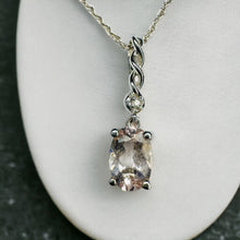 Load image into Gallery viewer, 14k White Gold Natural Pink Morganite Diamond Necklace 18&quot; Oval Cut Twist 1.4g
