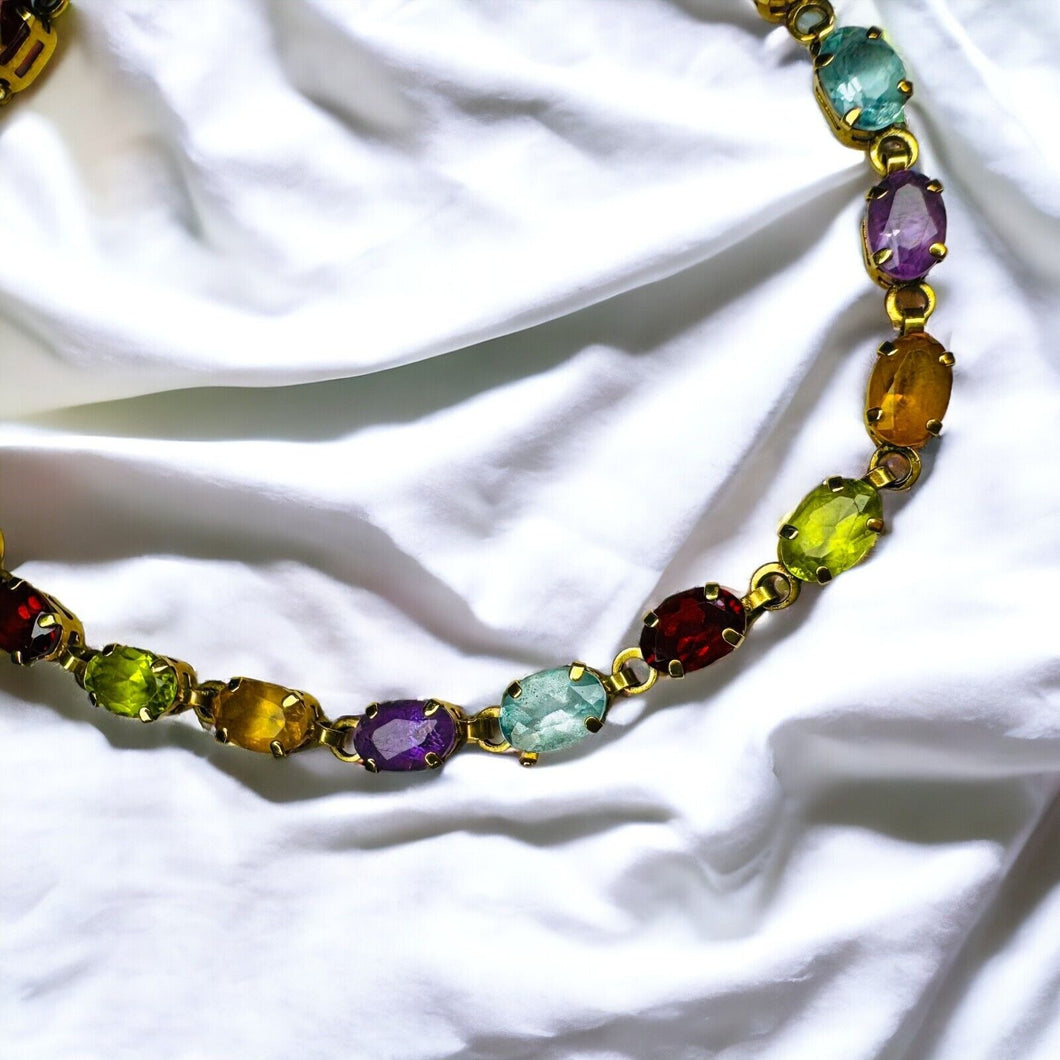 10k Yellow Gold Multi Gemstone Rainbow Colors Eternity Tennis Bracelet 7.5