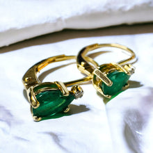 Load image into Gallery viewer, 10k Gold Diamond &amp; Natural Emerald Earrings 1 CTTW Leverback Hoop Earrings 1.2g
